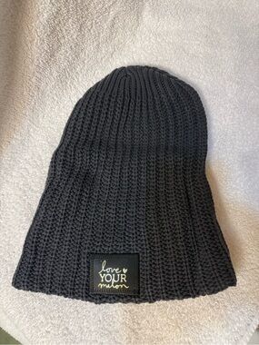 Love Your Melon Dark Charcoal Gold Foil Knit Beanie